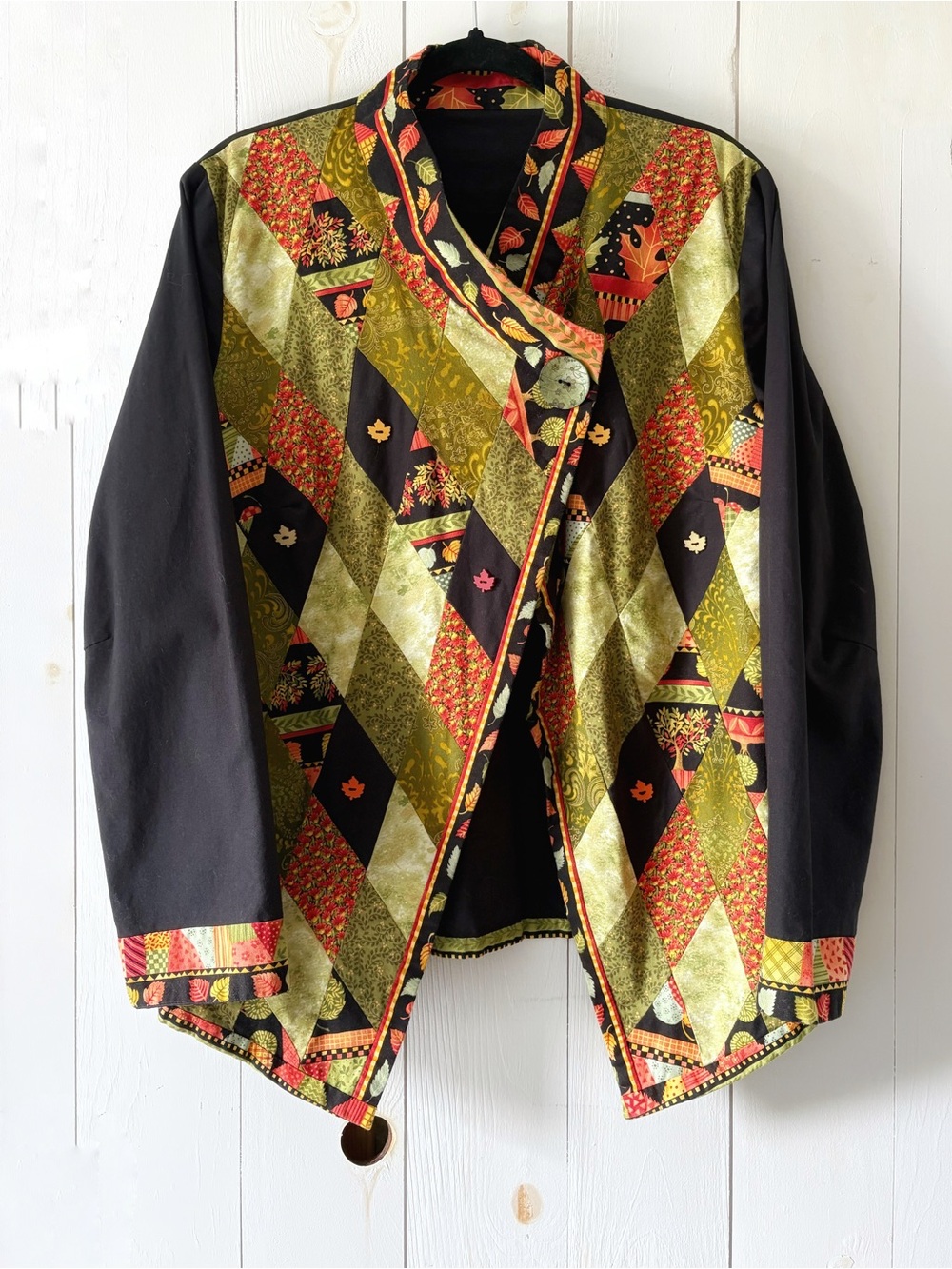 Handmade Orange Green Artsy Patchwork Jacket Size Large